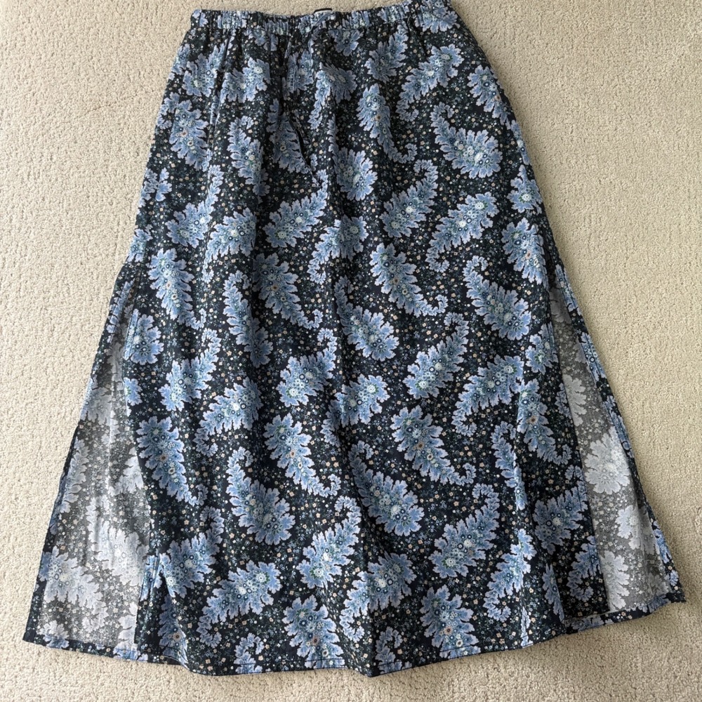 J.Crew Collection Skirt Women M Blue Ratti Paisley Pull-on Midi Slit BG542